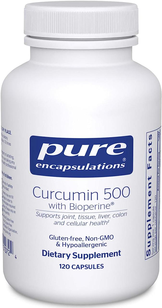Pure Encapsulations Curcumin 500 with Bioperine / Куркумін 500 мг із біоперином 120 капсул, фото 1