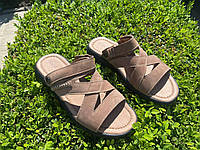 Мужские кожаные босоножки шлепанцы 2 в 1 на заклепке 42 размер, мужские сандали шлепки коричневые летние