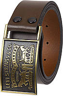 Ремень мужской Levi's Plaque Bridle Belt, размер 38/40/42, кожаный ремень, коричневый