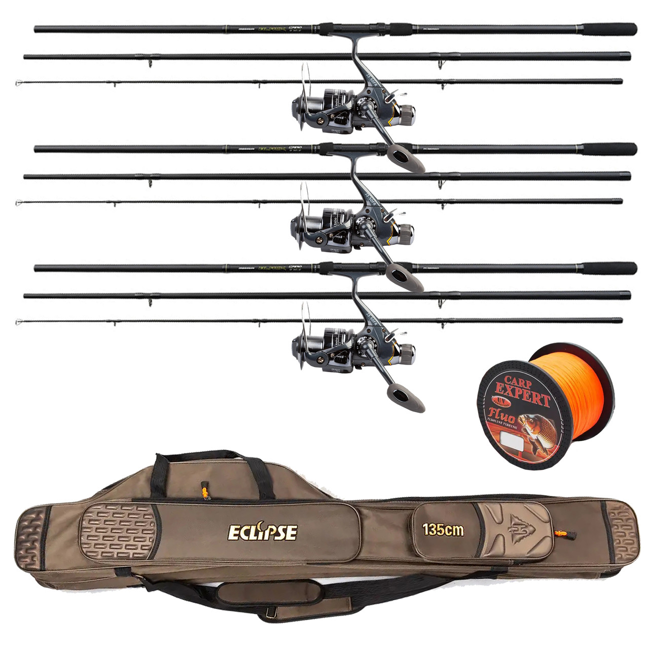 Карповий набір На 3 вудлище Flagman Black Carp 3.6м з котушками + Чохол і Лісочка