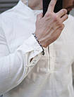 Чоловіча лляна сорочка біла комір-стійка молодіжна приталена з довгим рукавом, фото 3