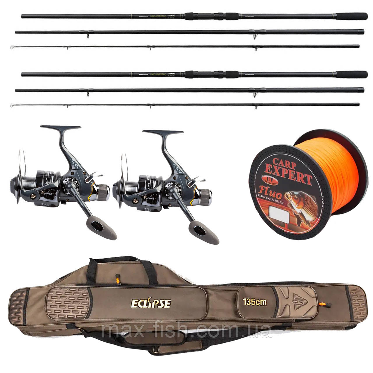 Карповий набір На 2 вудлище Flagman Black Carp 3.3м з котушками + Чохол і Лісочка