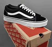 Жіночі кеди Vans Old Skool School classic літні весна-осінь повсякденні підліткові кеди (чорні з білим). Живе фото