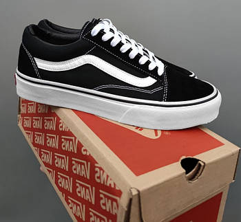 Жіночі кеди Vans Old Skool School classic літні весна-осінь повсякденні підліткові кеди (чорні з білим). Живе фото