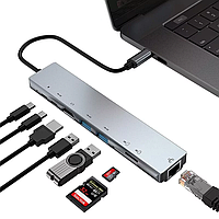 Универсальный USB переходник на 8 портов HDMI/HDTV + PD + USB Type-C + SD + TF + RJ45