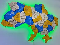 Деревянная карта Украины с подсветкой многослойная 3D Led Travel - Патриот