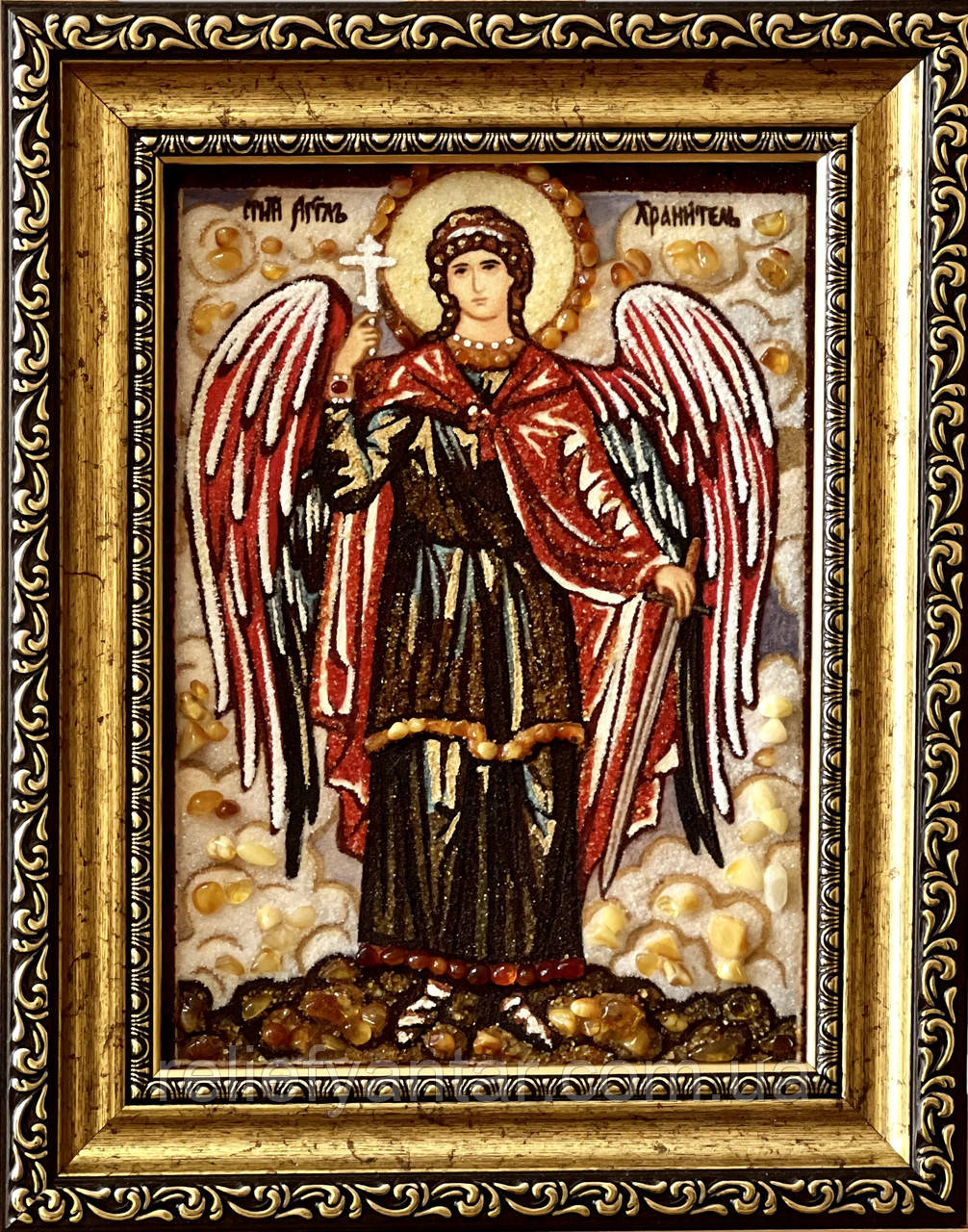 Ікона з бурштину "Ангел Хранитель" 15x20 см, оберіг ікона ангел охоронець, фото 1