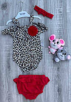 Детский комплект-костюм на девочку, "Леопард" красный, лето