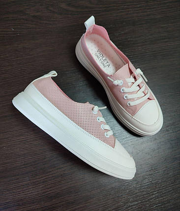 Криперы РОЗОВІЕ на белой PINK подошве перфорация демисезон кеды кроссовки женские, фото 1