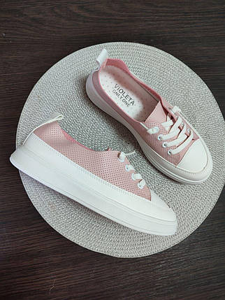 Криперы РОЗОВІЕ на белой PINK подошве перфорация демисезон кеды кроссовки женские, фото 3