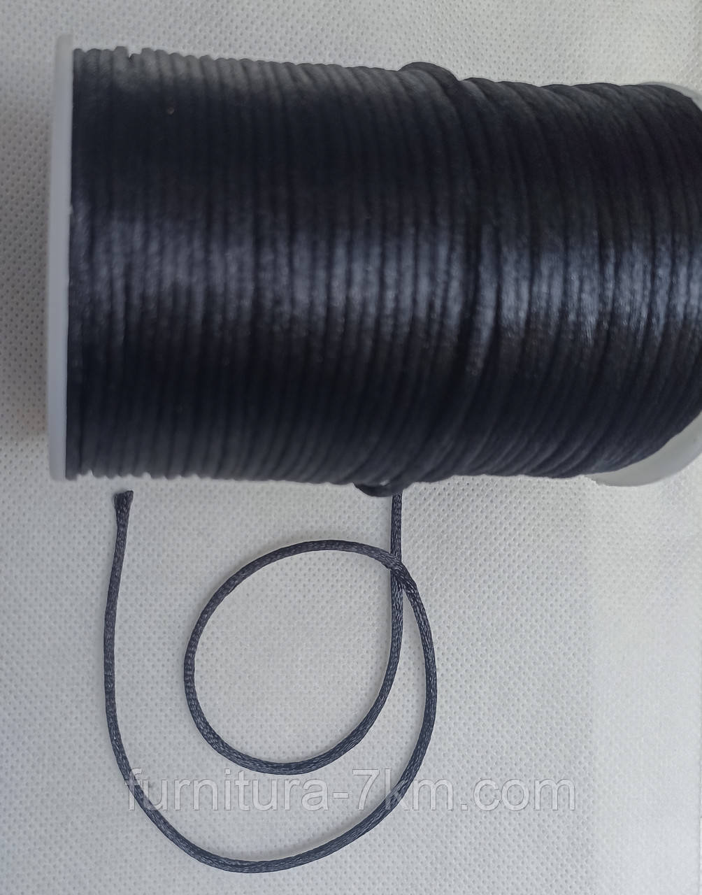 Корсетний (атласний) шнур, чорний. 100ярд.(92м).1рул., фото 1