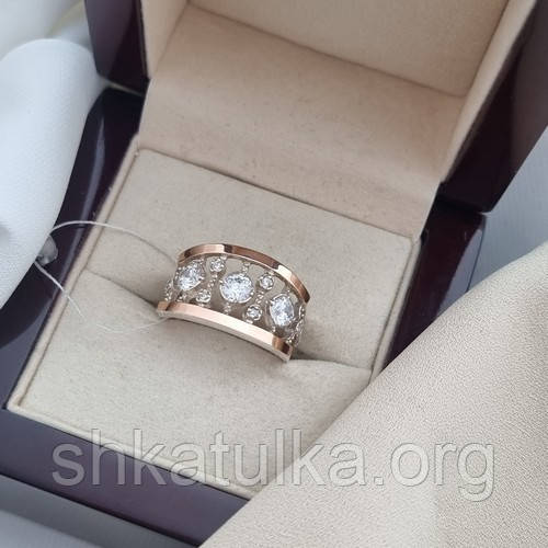 Серебряное кольцо с золотыми напайками и белыми цирконами - фото 4 - id-p1867362058