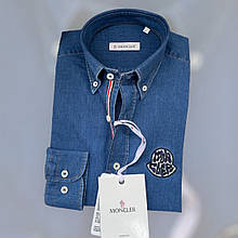 Брендова джинсова сорочка Moncler - синій