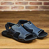 Сандалі чоловічі шкіряні, літні босоножки сині спортивні з натуральної шкіри на літо взуття *С-3-син*, фото 2