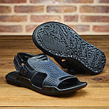 Сандалі чоловічі шкіряні, літні босоножки сині спортивні з натуральної шкіри на літо взуття *С-3-син*, фото 5