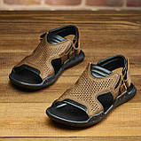 Сандалі чоловічі шкіряні, літні босоножки для чоловіків оливкові спортивні з натуральної шкіри на літо взуття *С-3-ол*, фото 2