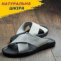 Летние мужские кожаные шлепки, белые классические шлепанцы из натуральной кожи на лето обувь *СВ-21-біл*