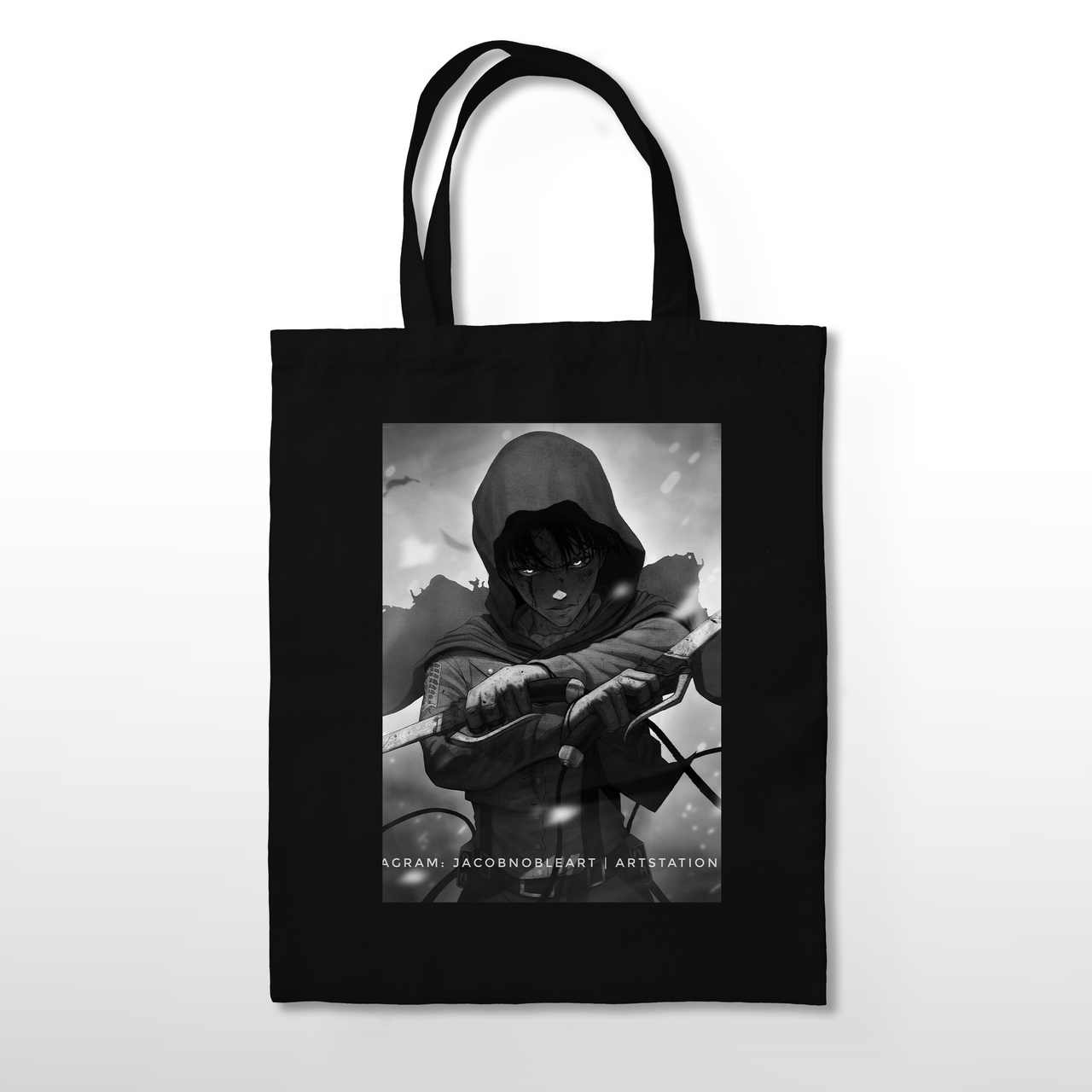 Черная экосумка шопер Атака на титанов Attack on Titan Леви Аккерман BAG AL 20 - фото 1 - id-p1867438103