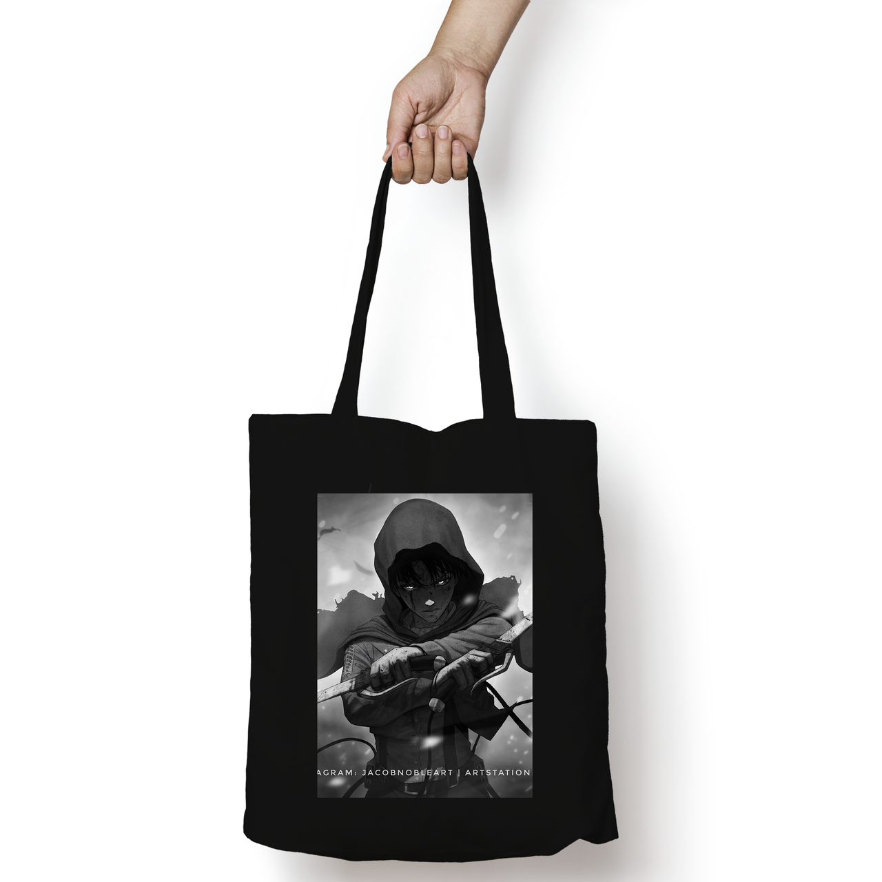 Черная экосумка шопер Атака на титанов Attack on Titan Леви Аккерман BAG AL 20 - фото 2 - id-p1867438103