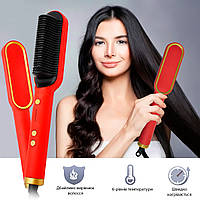 Випрямляч для волосся "Hair straightener HQT-909B" Червоний, вирівнювач розчіска 34W (расческа выпрямитель)