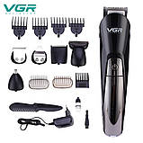 Багатофункціональний Тример набір для стрижки волосся і для гоління і носа VGR V-012 6 в 1 Чорний (V012), фото 2