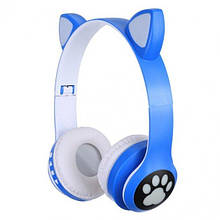 Бездротові дитячі Bluetooth навушники з котячими вушками та кольоровою підсвіткою Cat VZV-23M (Сині)