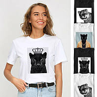 Модная женская футболка с животным принтом хлопковая свободная, белая, черная, размер XS, S, M, L, XL, XXL