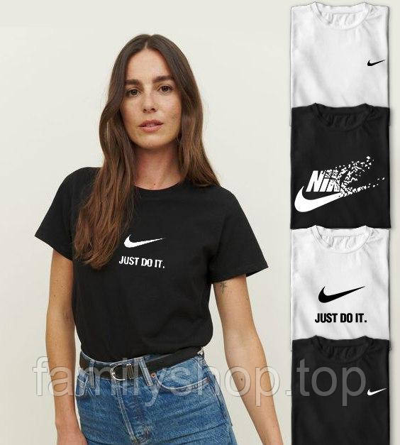 Футболка жіноча Nike з принтом модна вільна бавовняна, чорна, біла, розмір XS, S, M, L, XL, XXL, фото 1