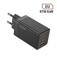 Сетевое зарядное устройство Toocki GAN 67-65W (2 Type-C + 1 USB) Black