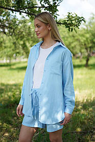Льняний костюм з шортиками для вагітних і годуючих блакитний з легкої та ніжної тканини, 6000770-Г 42-44