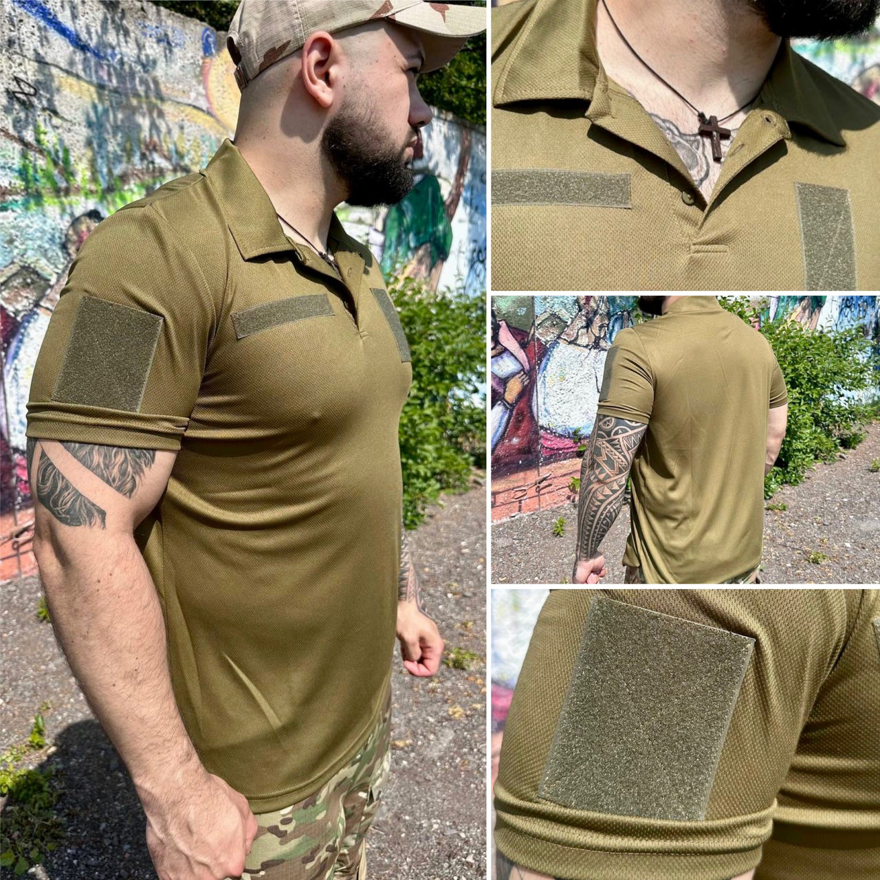 Тактична футболка Поло Олива під шеврони, Футболка Поло ЗСУ/НГУ CoolPas (46-56 р.)