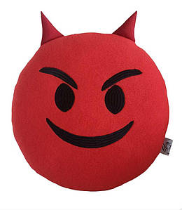 Подушка в подарунок декоративна м'яка іграшка смайлик Emoji дитині дівчині хлопцю в машину чортик червоний