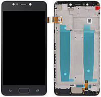 Дисплей модуль тачскрин Asus ZenFone 4 Max ZC520KL черный оригинал в рамке со шлейфом сканера отпечатка пальца