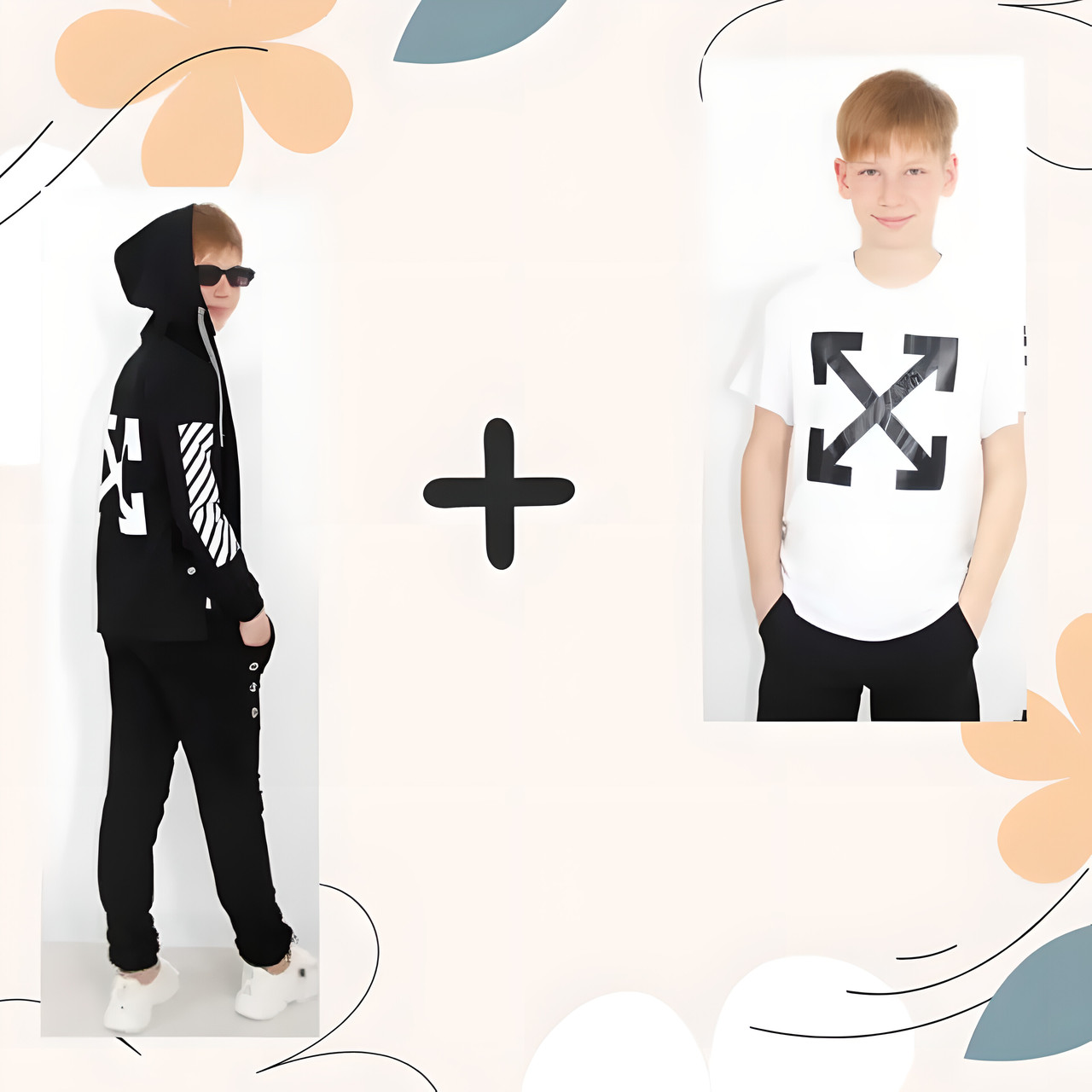 Спортивний костюм літній на підлітка "OFF White" 3в1 кофта з капюшоном, штани та футболка