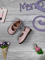 Туфли для девочки Baby розового цвета кожаные на липучке Размер 24