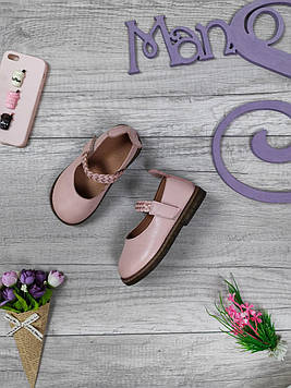 Туфлі для дівчинки Baby рожевого кольору шкіряні на липучці Розмір 24