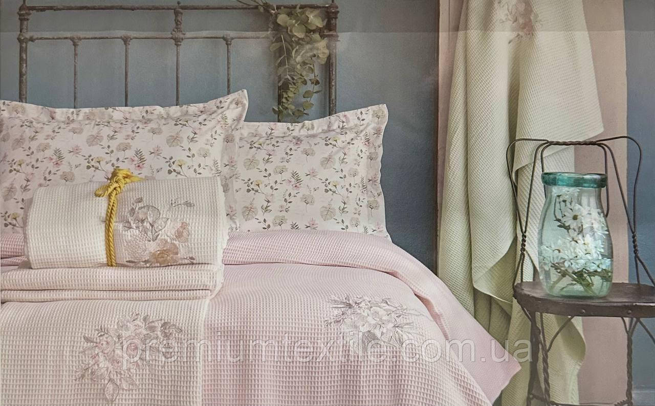 Комплект постельного белья с пике 220х240 Евро с вышивкой Pupilla Dolce Pink - фото 4 - id-p1867543732