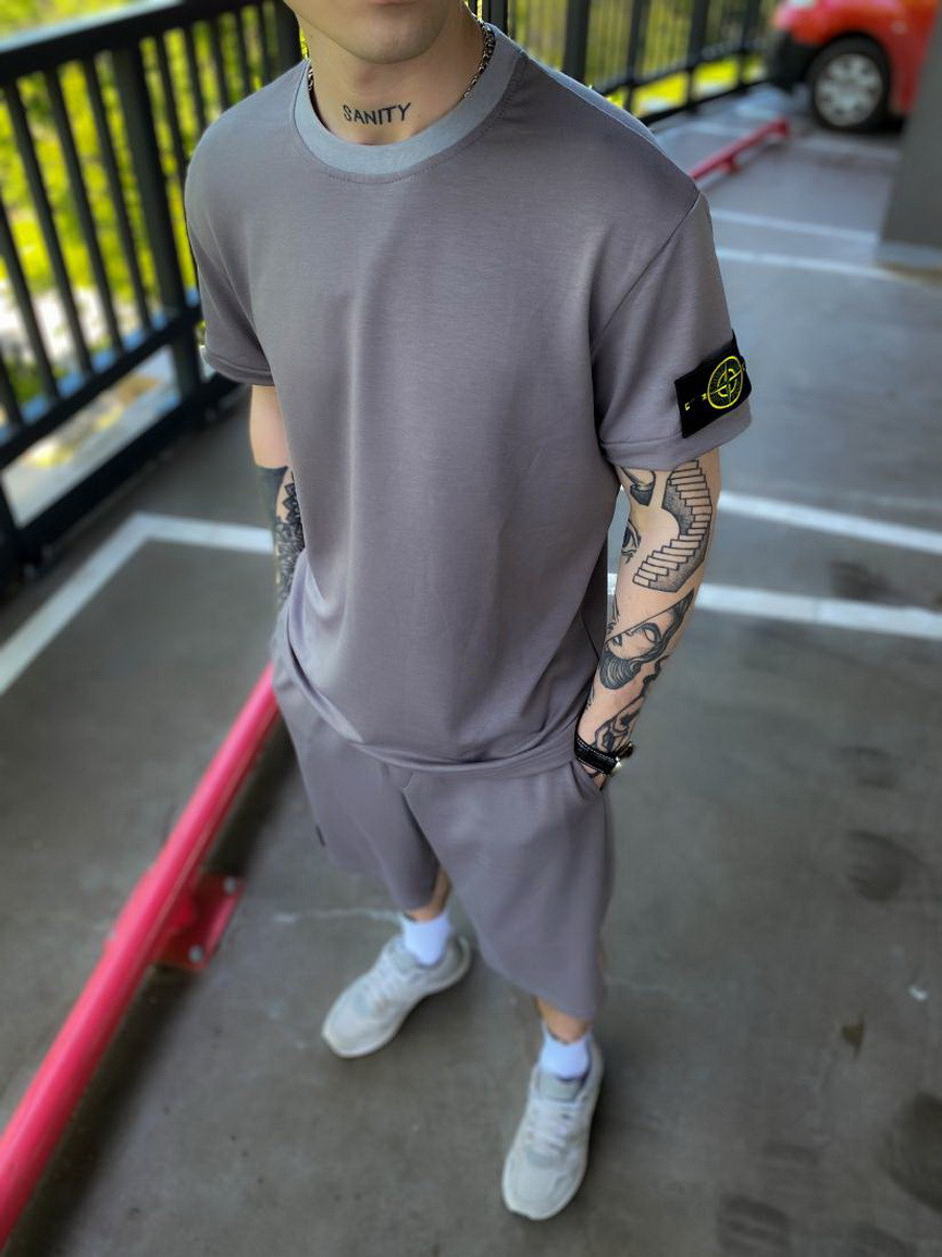 Купить Комплект stone island шорты и футболка белый, мужской спортивный ...