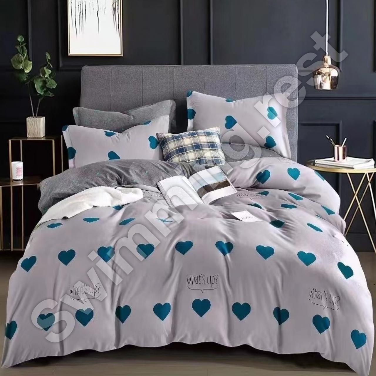 Постільна білизна фланель розмір двоспальний Сердечка сірі, фото 1