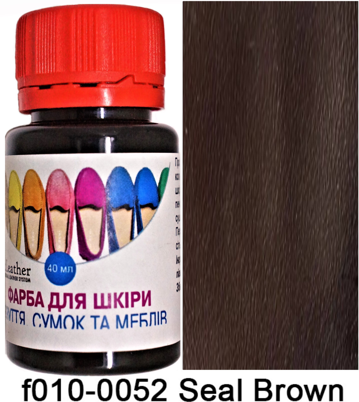 Фарба поліуретанова (водна) для шкіряних виробів 40 мл. Dr.Leather Seal Brow (Темний шатен)