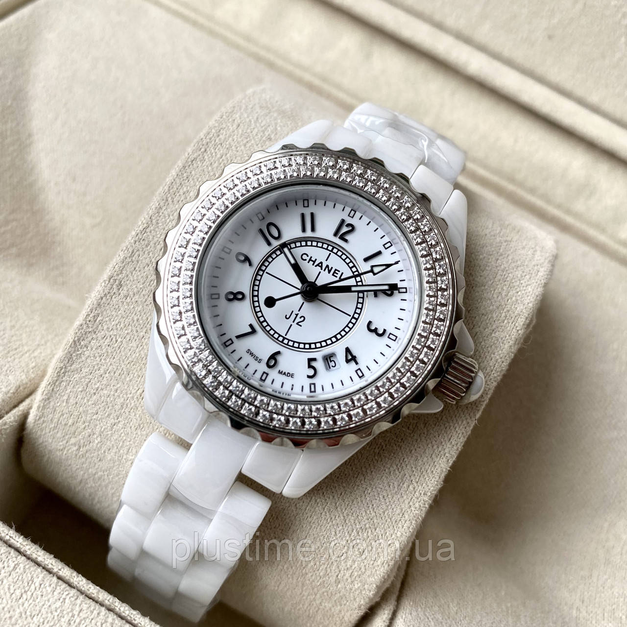 Женские часы Chanel J12 Diamond White кварцевые на керамическом с календарем цена 5400 ₴ — Prom.ua (ID#1867567244)