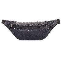 Сумка-бананка з паєтками Poolparty PLPRT чорна waistbag-shine-black