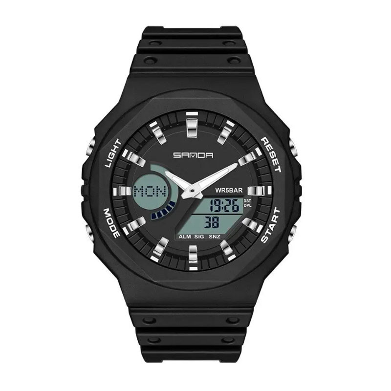 Годинник наручний кварцовий Sanda 6016 Black-White цифровий електронний годинник протиударний спортивний