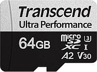 Transcend microSDXC 340S[Карта памяти  microSD 64GB C10 UHS-I U3 A2 R160/W80MB/s + SD]  Baumar - Знак Качества