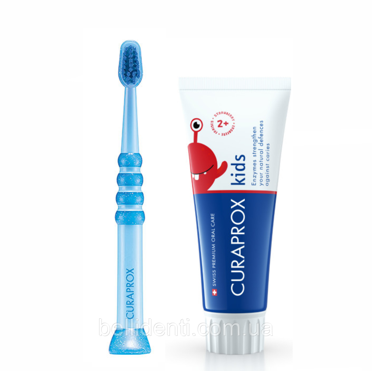 Набір Curaprox Baby CuraKid (зубна паста від 2 років з фтором 950 ppm + синя щітка від 0-4 років)