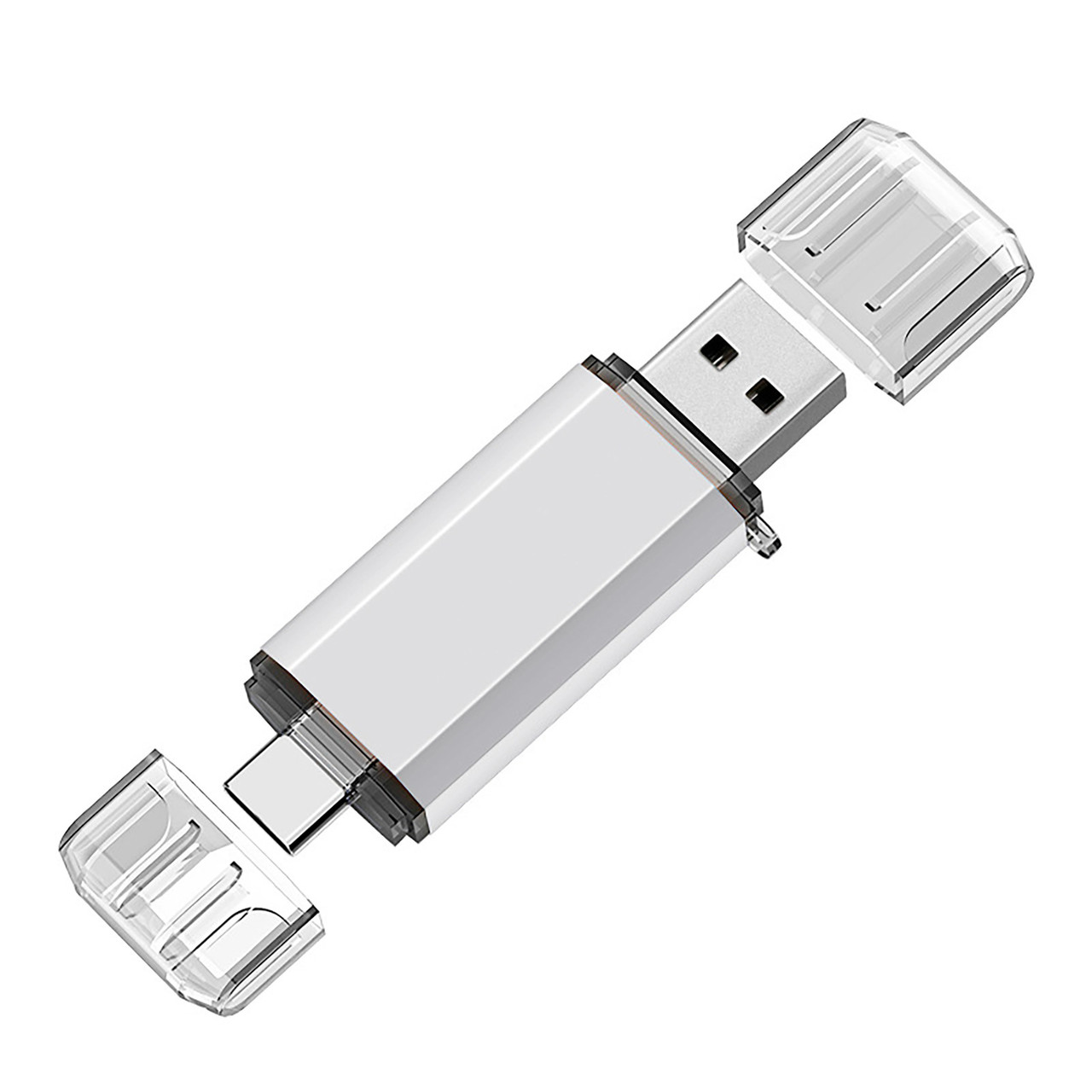 Двостороння флешка 64GB USB 3.1 + Type-C, 135/78 мБ читання/запис, срібляста, флеш пам'ять накопичувач OTG