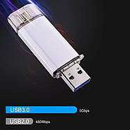 Двостороння флешка 64GB USB 3.1 + Type-C, 135/78 мБ читання/запис, срібляста, флеш пам'ять накопичувач OTG, фото 9