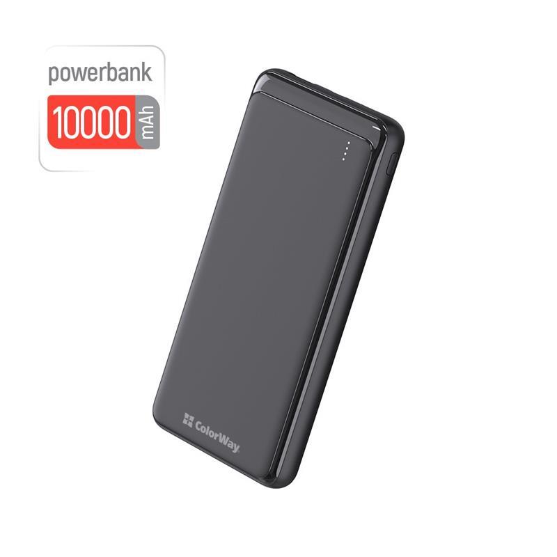 УМБ ColorWay Slim 10000mAh 2USB 1Type-C 1MicroUSB 10W Black (CW-PB100LPF2BK)