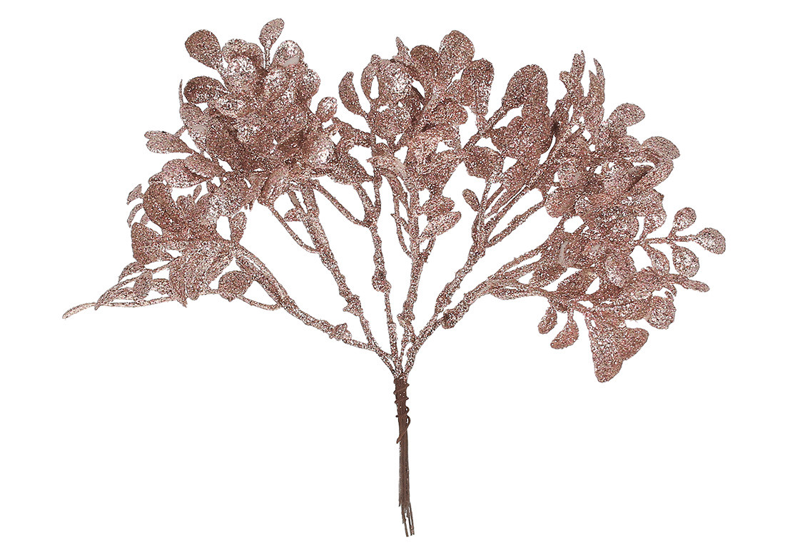 Пучок листя в гліттері рожевий, 19см - 12 шт УПАКОВКА ТОВАР ВІД ВИРОБНИКА