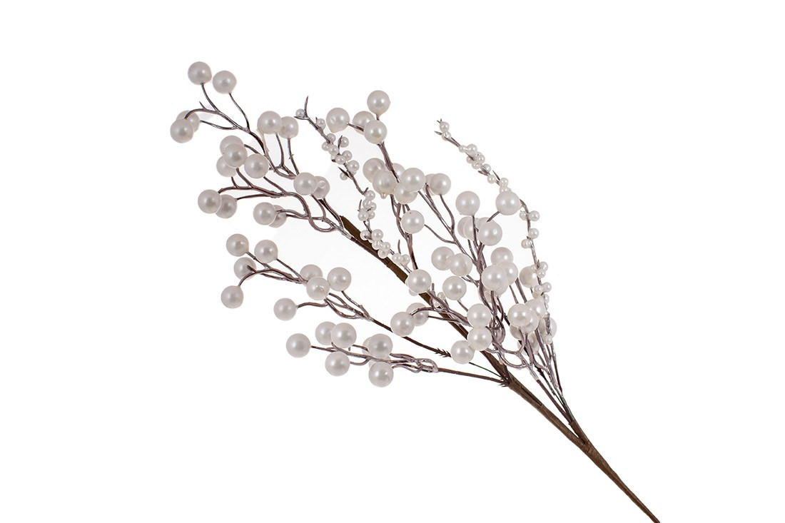 Декоративна гілка з білими перламутровими ягодами, 63см - 12 шт УПАКОВКА ТОВАР ВІД ВИРОБНИКА